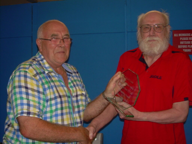 Colin Chaston, retiring Chairman presented with life membership award by Michael Micklethwaite, club President.